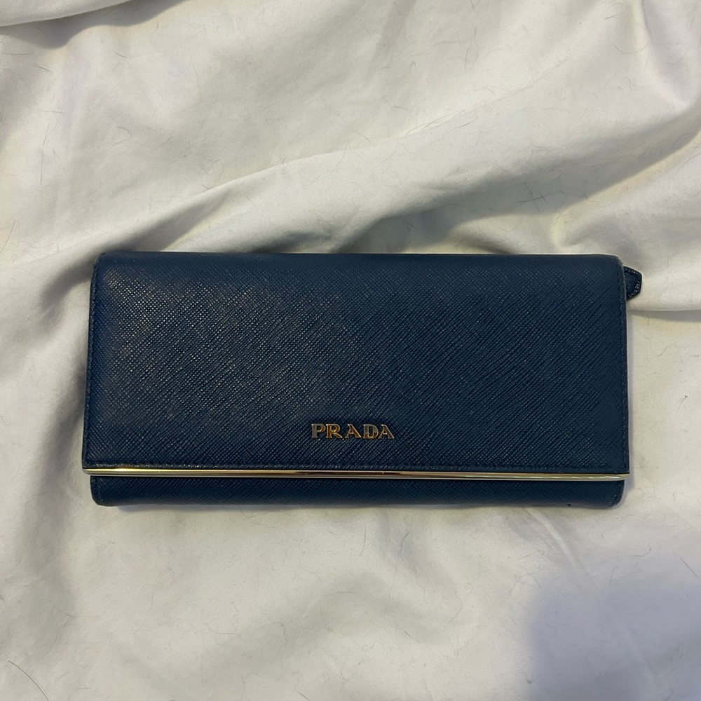 PRADA Bluette Continental Gold Bar Wallet